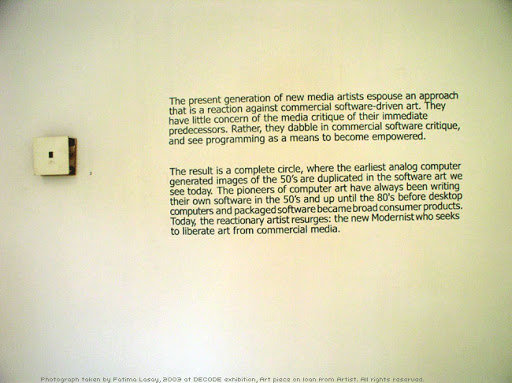 Photograph taken by Fatima Lasay at DECODE exhibit, 2003