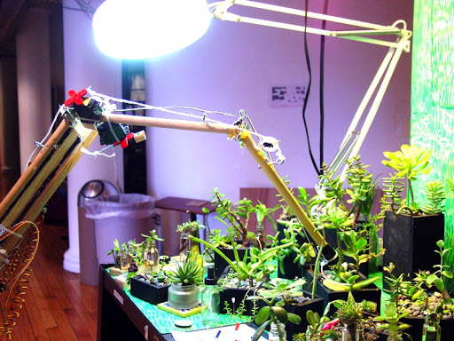 The arm is remote controlled to play with Frederick Lorenz's   SUCCULENT L-SYSTEMS.